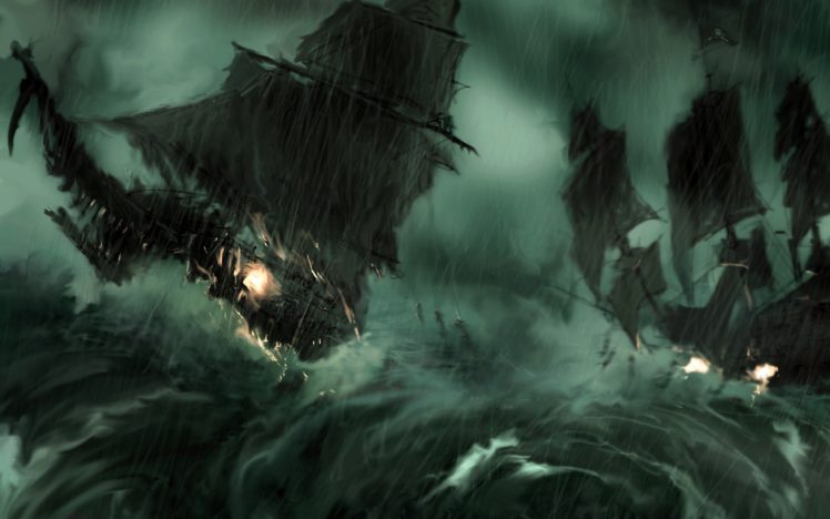 paintings, Rain, Pirate, Ship, Storm, Pirates, Of, The, Caribbean, Artwork, Sail, Ship HD Wallpaper Desktop Background