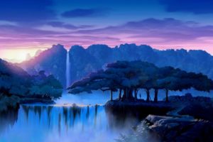 landscape, Nature, Dream, Trees, Waterfalls, Waterfall, Sunset, Sunrise