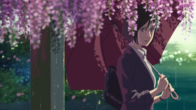 Yukino Yukari, Umbrella, Flowers, Makoto Shinkai HD Wallpaper Desktop Background