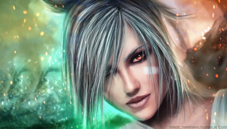 anime, Realistic, Render, Silver hair, Red eyes, Riven, League of Legends, MagicnaAnavi, Hair in face HD Wallpaper Desktop Background