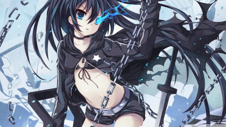 Black Rock Shooter, Sword, Blue eyes, Anime girls, Anime HD Wallpaper Desktop Background