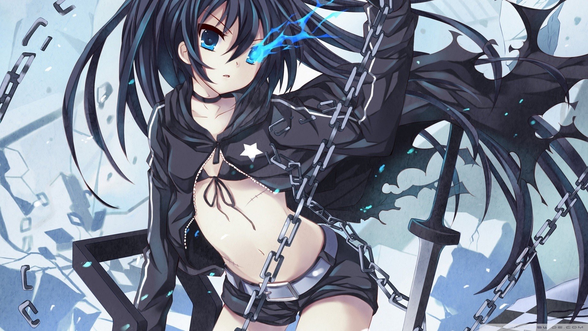 Black Rock Shooter, Sword, Blue eyes, Anime girls, Anime Wallpaper