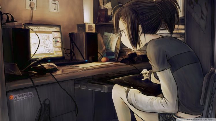 computer, Anime girls, Anime HD Wallpaper Desktop Background