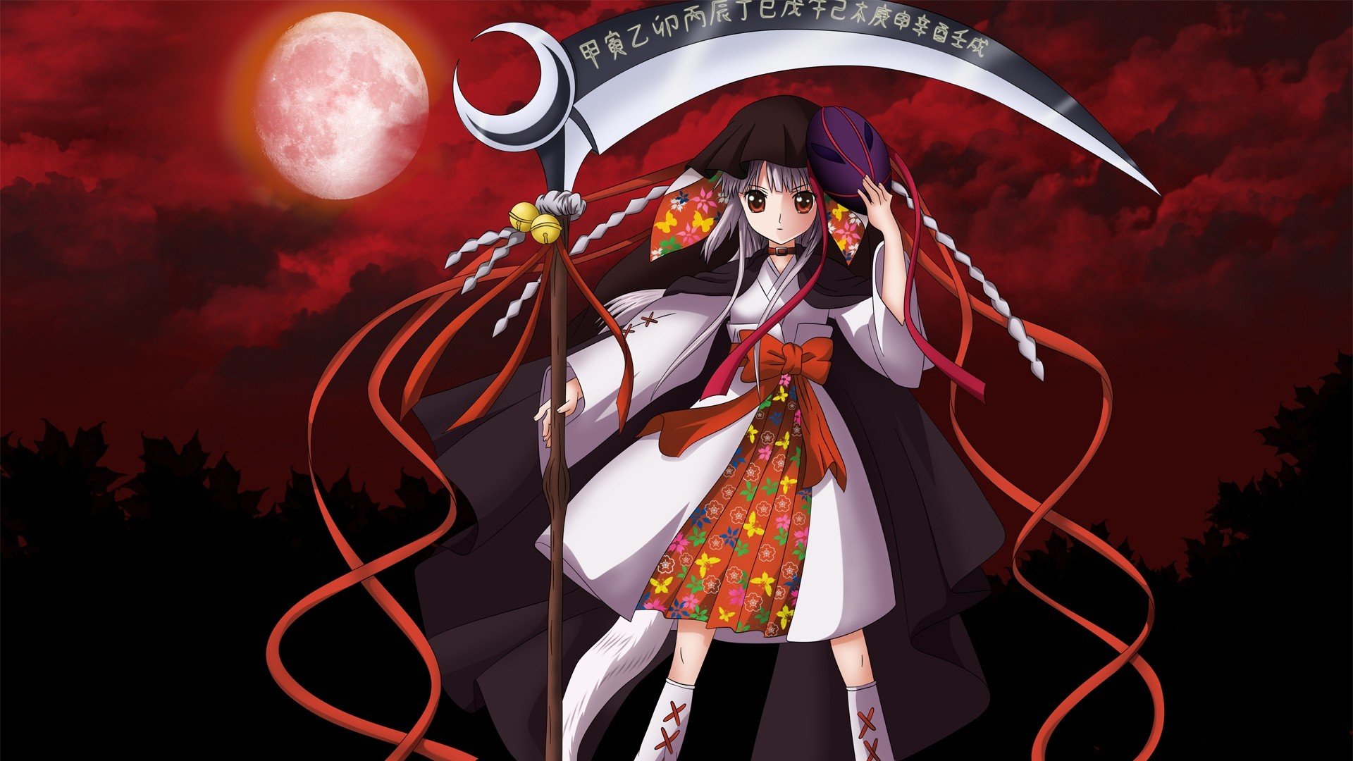 scythe, Weapon, Ookami Kakushi, Kushinada Nemuru, Anime girls, Anime Wallpaper