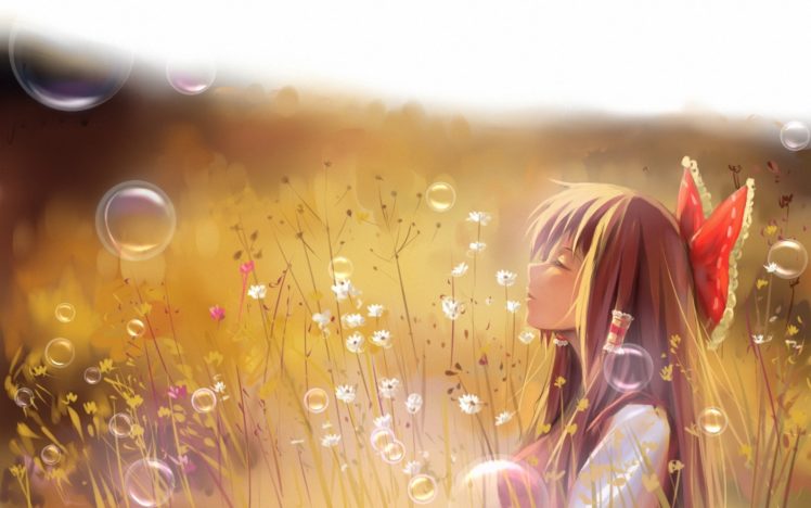Touhou, Flowers, Hakurei Reimu, Brunette HD Wallpaper Desktop Background