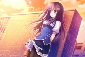 Kimi no Tonari de Koishiteru!, Hoshino Nagisa, Trees, Sky, Clouds, Anime girls, Anime, Thigh highs