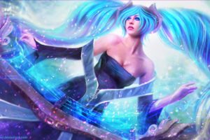 realistic, Render, League of Legends, Sona, MagicnaAnavi, Blue hair, Twintails