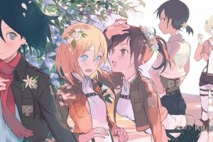 anime girls, Flowers, Shingeki no Kyojin, Artwork, Mikasa Ackerman, Ymir, Renz Christa, Blouse Sasha