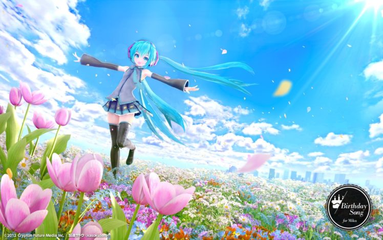 Hatsune Miku, Vocaloid, Flowers, Clouds HD Wallpaper Desktop Background