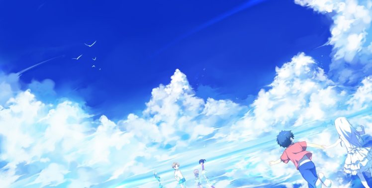 sky, Clouds, Water, Birds, Ano Hi Mita Hana no Namae wo Bokutachi wa Mada Shiranai HD Wallpaper Desktop Background