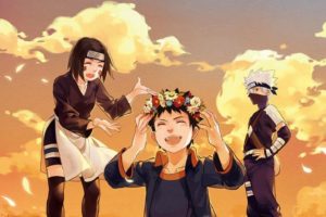 artwork, Nohara Rin, Hatake Kakashi, Uchiha Obito, Flowers, Anime, Naruto Shippuuden