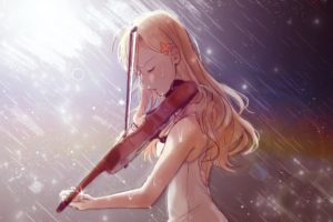 artwork, Violin, Rain, Sunlight, Miyazono Kaori