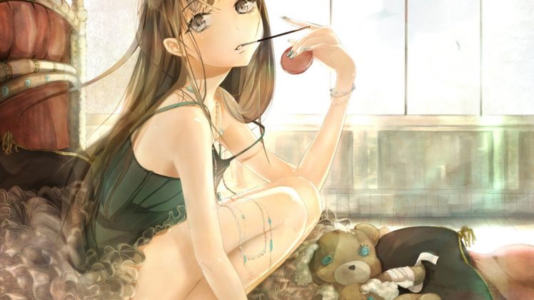 anime girls, Original characters, Pocky, Brunette HD Wallpaper Desktop Background
