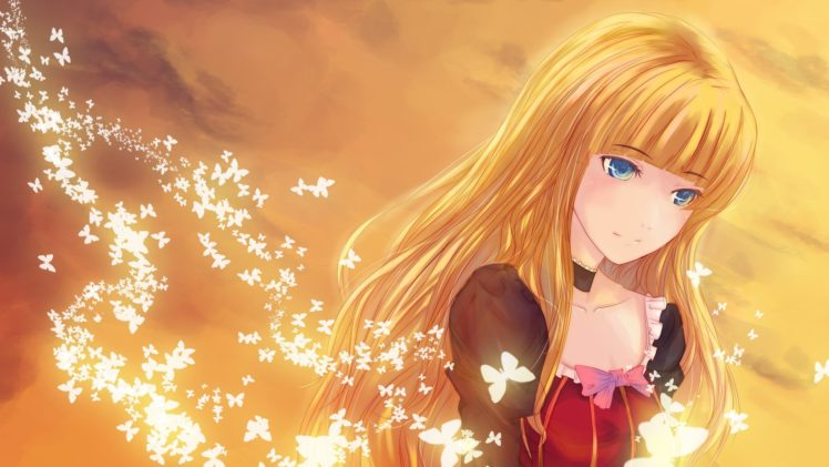 anime girls, Umineko no Naku Koro ni, Blonde, Blue eyes, Long hair HD Wallpaper Desktop Background