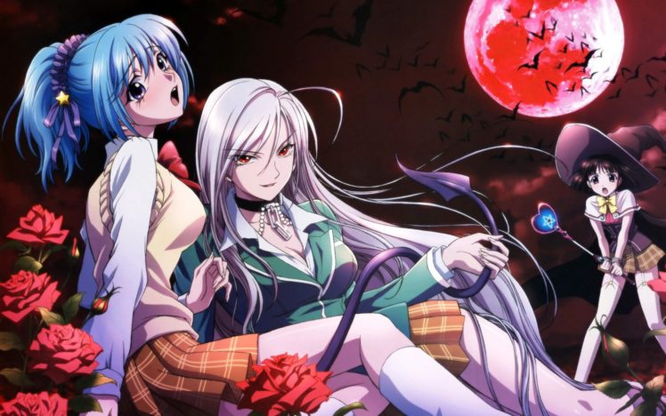 Rosario + Vampire, Akashiya Moka, Kurono Kurumu, Sendo Yukari HD Wallpaper Desktop Background