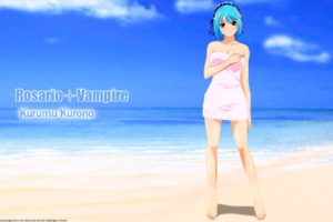 Rosario + Vampire, Kurono Kurumu, Anime girls, Ecchi, Beach, Towel, Blue hair