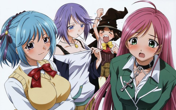 Rosario + Vampire, Akashiya Moka, Kurono Kurumu, Shirayuki Mizore, Sendo Yukari HD Wallpaper Desktop Background
