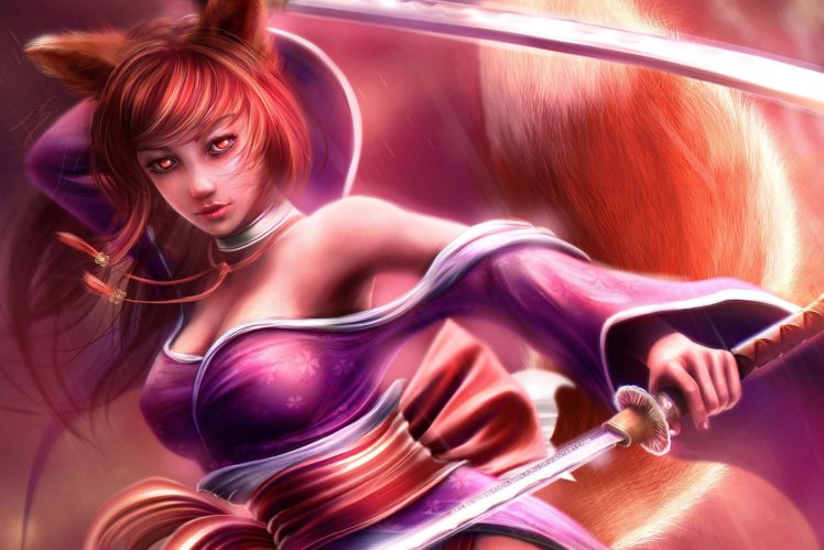 anime girls, Anime, Realistic, Fox girl, Ahri, League of Legends HD Wallpaper Desktop Background