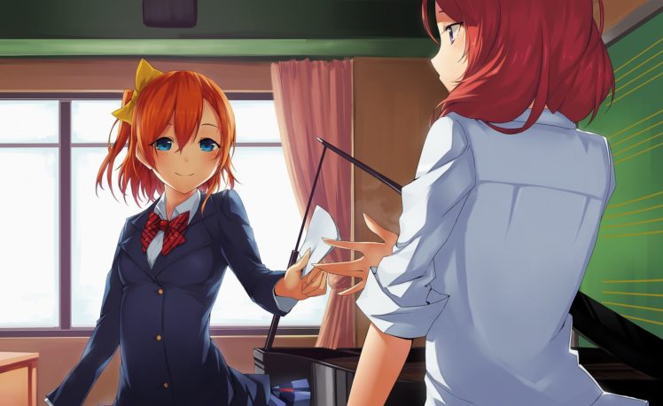anime, Anime girls, Love Live!, Kousaka Honoka, Nishikino Maki, School uniform, Orange hair, Redhead HD Wallpaper Desktop Background