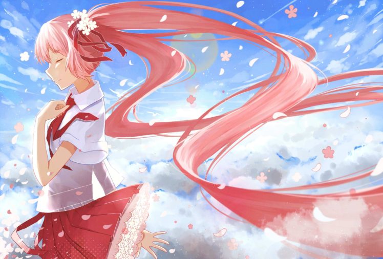 flowers, Anime girls, Sky, Skirt, Vocaloid, Hatsune Miku, Sakura Miku HD Wallpaper Desktop Background