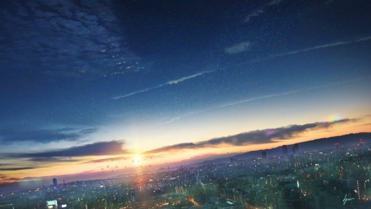 sunset, Clouds, Horizon, City, Birds HD Wallpaper Desktop Background