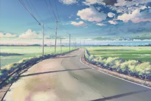 anime, 5 Centimeters Per Second, Makoto Shinkai, Road, Power lines, Sunlight, Clouds