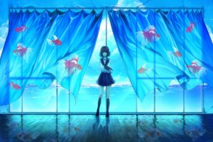 fantasy art, Anime girls, Curtains, Original characters, School uniform