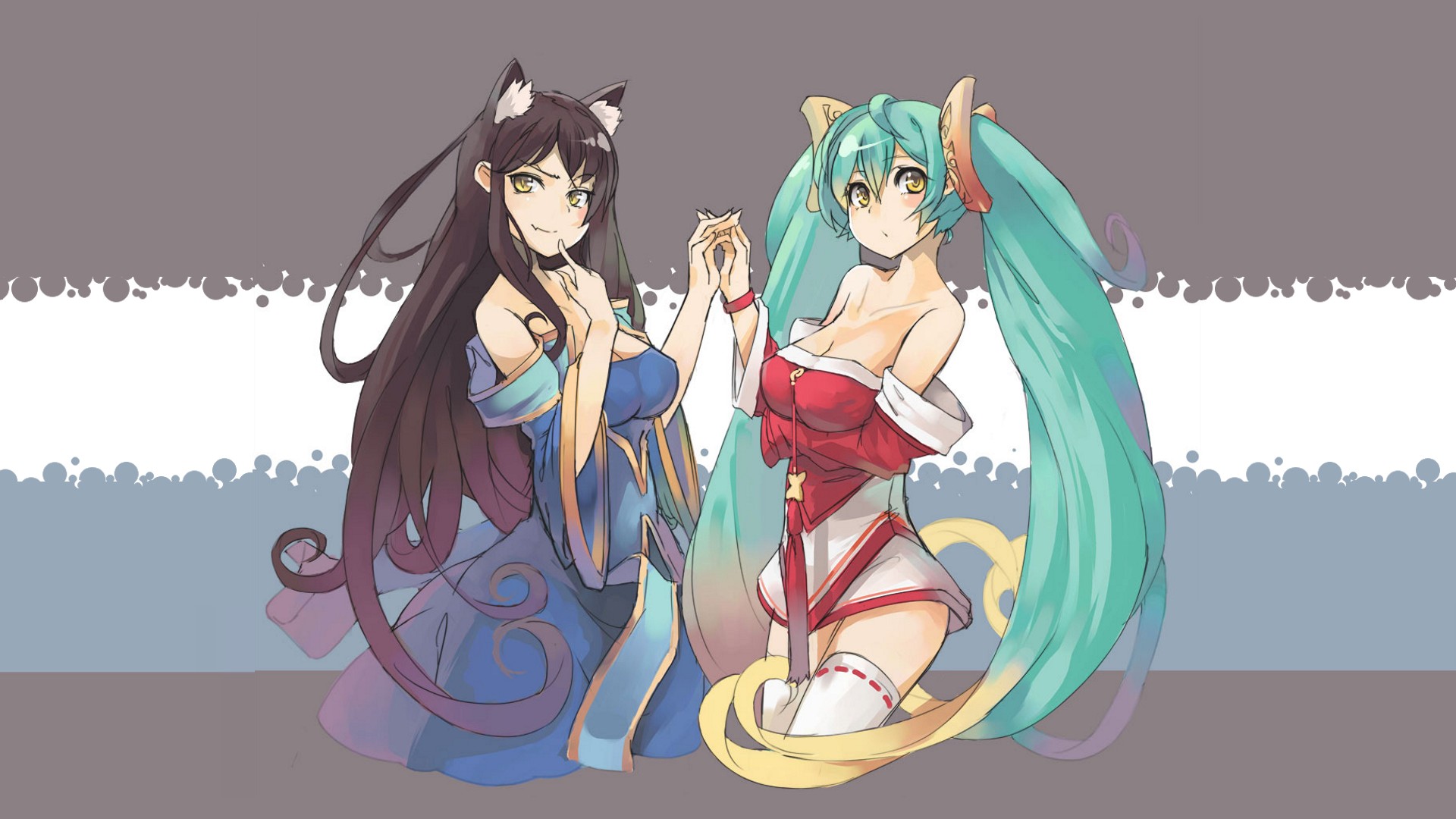 anime girls, Animal ears, League of Legends, Sona, Ahri Wallpaper