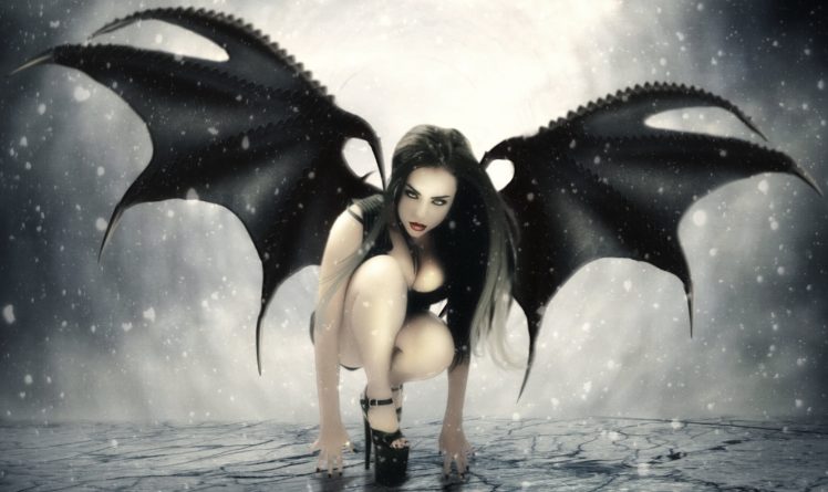 art, Jennifer, Gelinas, Black, Fantasy, Wings, Girl, Demon, Gothic, Dark, Fantasy HD Wallpaper Desktop Background