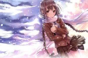 snow, Winter, Anime girls, Braids, Original characters