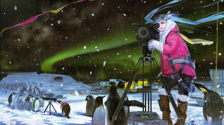 snow, Winter, Hatsune Miku, Penguins, Photography HD Wallpaper Desktop Background