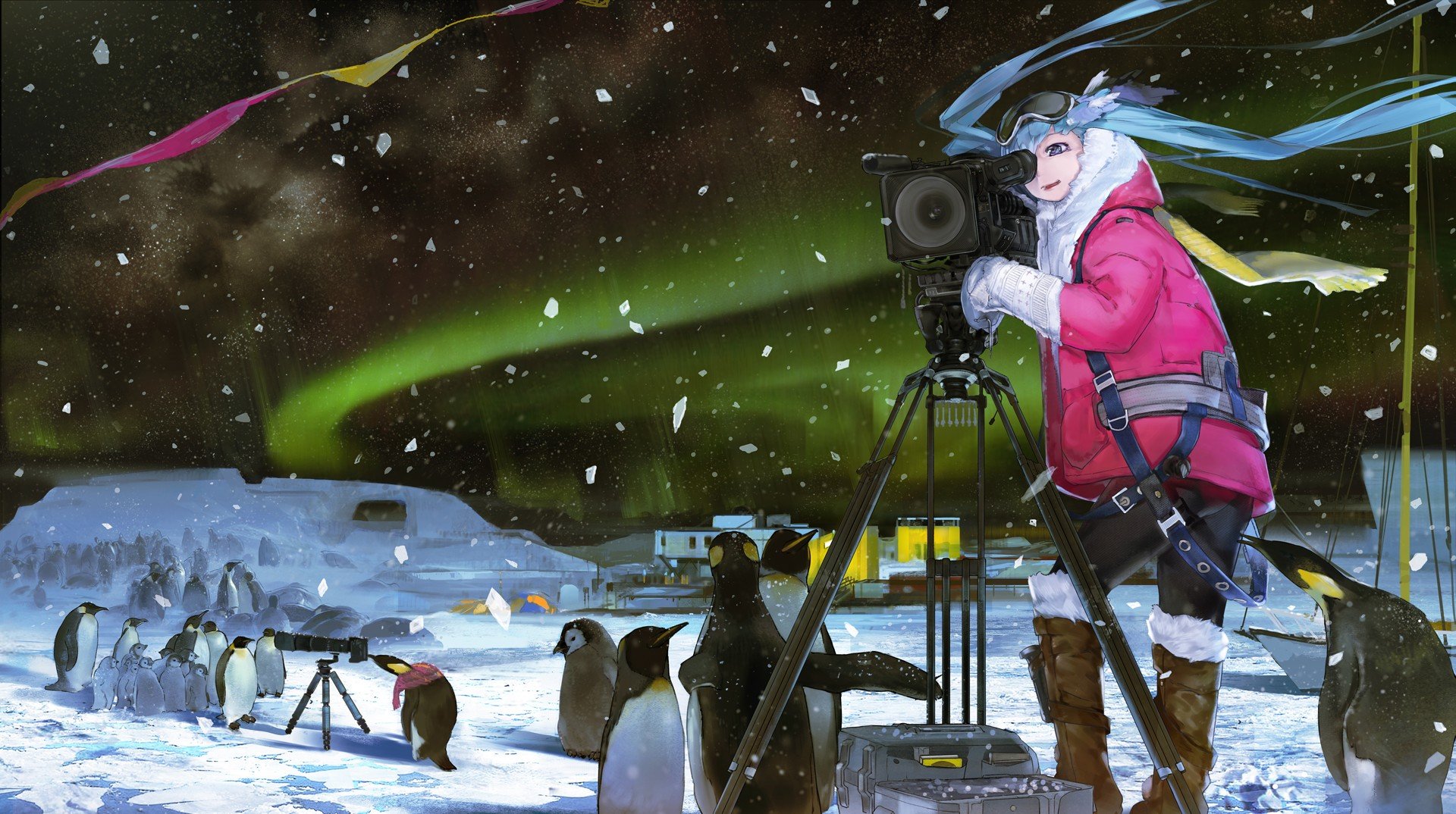 snow, Winter, Hatsune Miku, Penguins, Photography Wallpaper