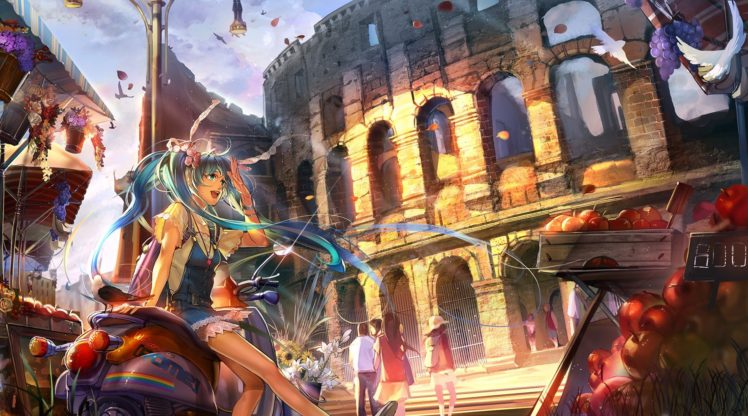 Hatsune Miku, Rome, Apples, Birds, Colosseum HD Wallpaper Desktop Background