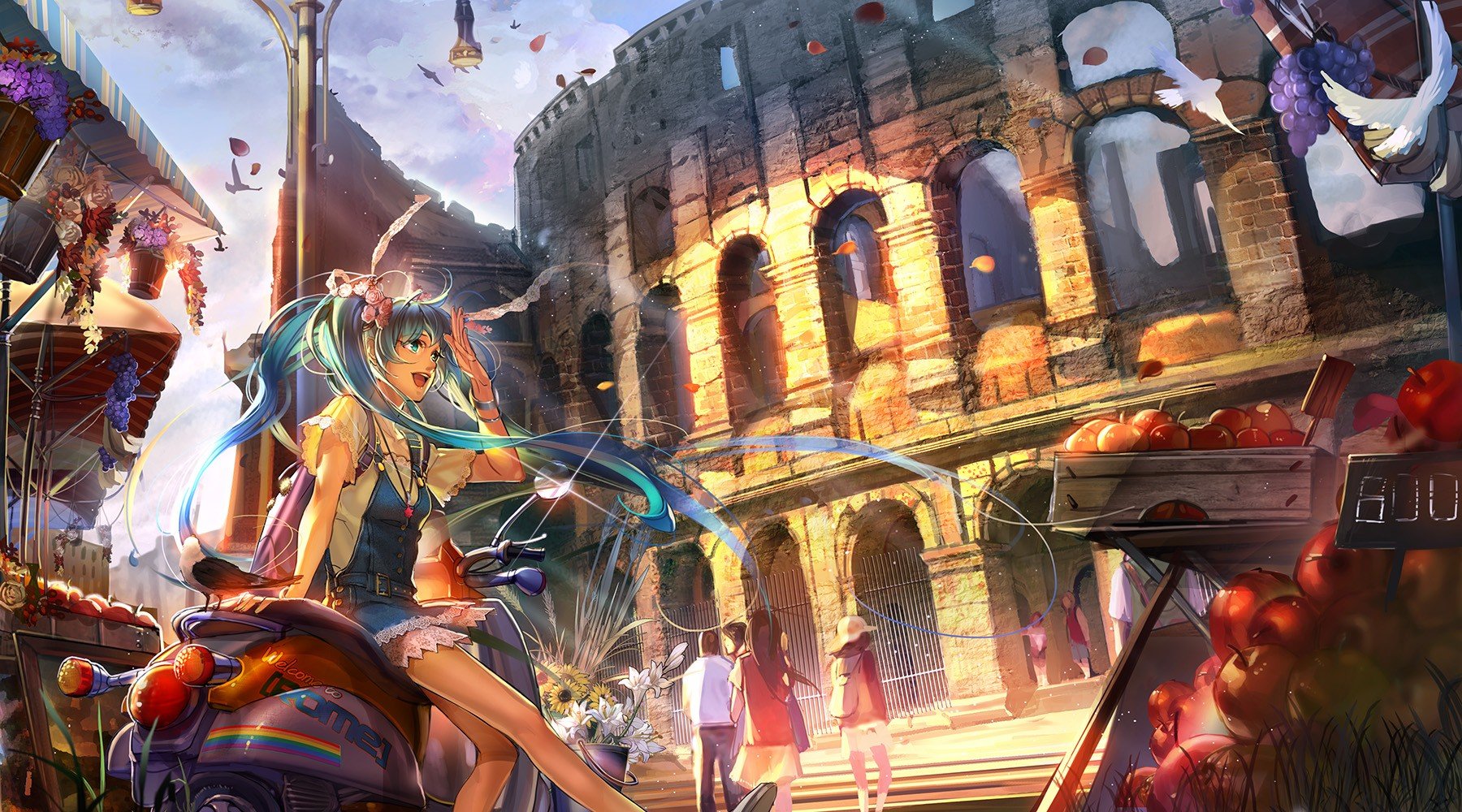 Hatsune Miku, Rome, Apples, Birds, Colosseum Wallpaper