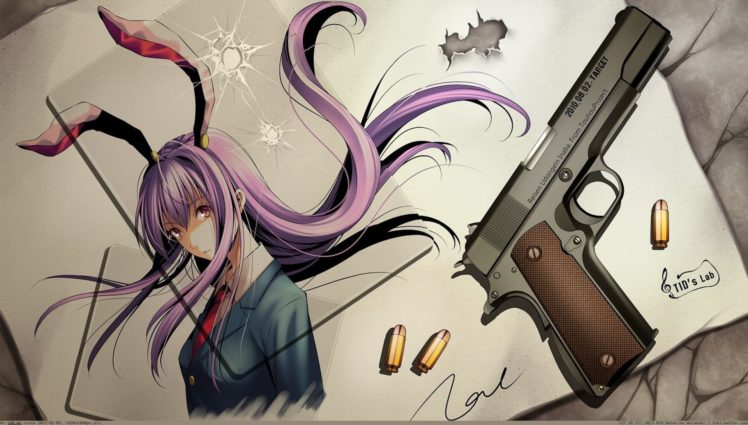 anime, Anime girls, Gun, Reisen Udongein Inaba, Touhou HD Wallpaper Desktop Background