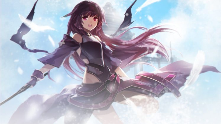 Sword Art Online, Sky, Clouds, Flying, Sword, Feathers, Anime girls, Anime, Long hair, Black hair, Swd3e2 HD Wallpaper Desktop Background