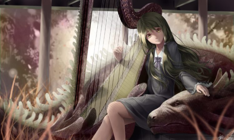 harp, Anime girls, Suits, Original characters, Musical instrument HD Wallpaper Desktop Background