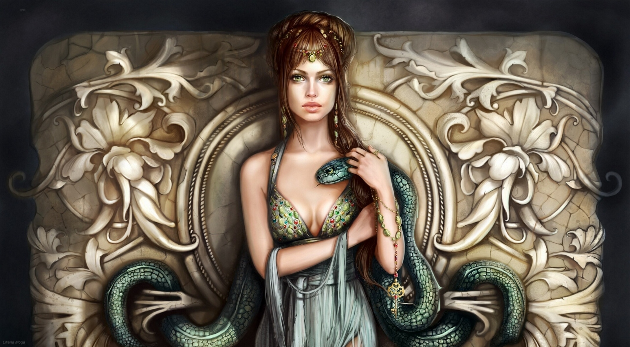 serpent, Snake, Girl Wallpaper