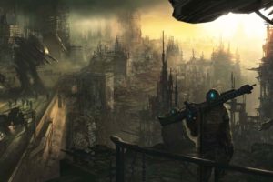 art, City, Army, Robots, Machines, Ruins, Soldiers, Weapons, Apocalyptic, Sci fi, Robot, Dark, Multi, Dual