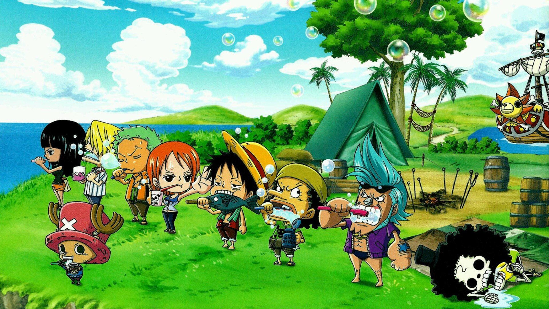 One Piece, Nico Robin, Roronoa Zoro, Nami, Monkey D. Luffy, Usopp, Franky, Brook, Sanji, Tony Tony Chopper, Chibi Wallpaper