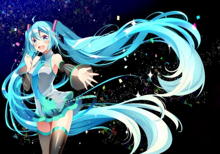 Vocaloid, Hatsune Miku, Thigh highs, Neckties, Long hair, Twintails, Anime girls, Anime HD Wallpaper Desktop Background