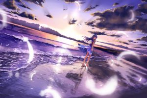 anime girls, Anime, Original characters, Beach