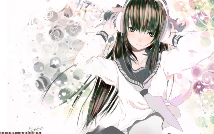 anime, Anime girls, Original characters, School uniform, Headphones HD Wallpaper Desktop Background