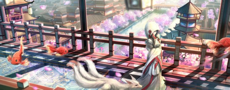 fish, Wolf, Cherry blossom HD Wallpaper Desktop Background