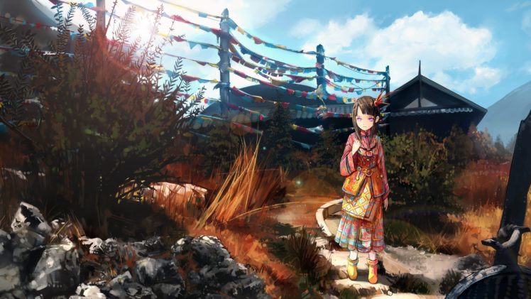 anime girls, Traditional clothing, Original characters, Li27n HD Wallpaper Desktop Background