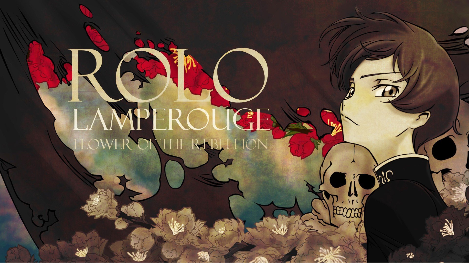 anime, Code Geass, Rolo Lamperouge, Anime boys, Skull, Red flowers Wallpaper