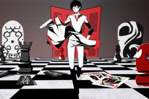 anime, Durarara!!, Orihara Izaya, Chess, Cards, Selective coloring