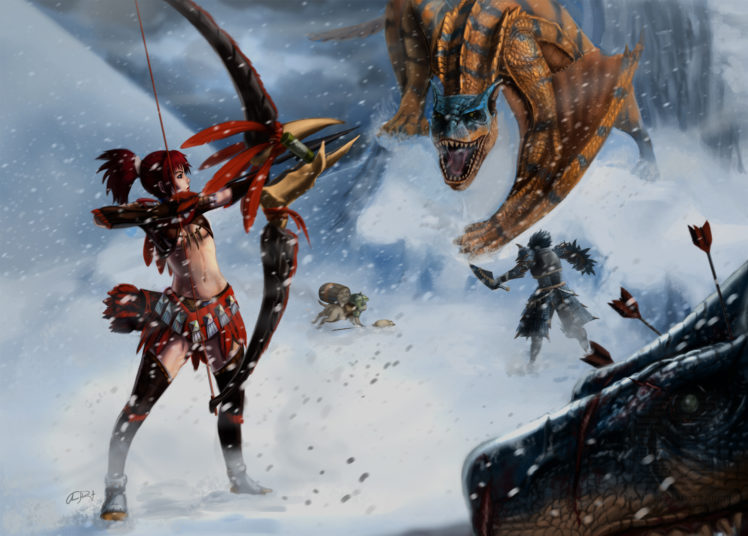 battles, Archers, Warriors, Snow, Fantasy, Girls, Warrior, Dragon, Dragons HD Wallpaper Desktop Background