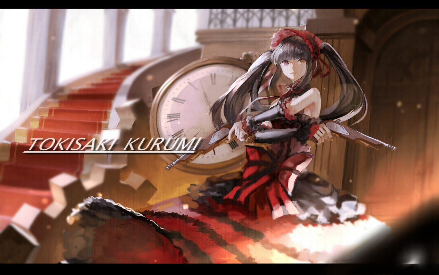 Date A Live, Tokisaki Kurumi, Clocks, Gun, Stairs, Gears Wallpapers HD