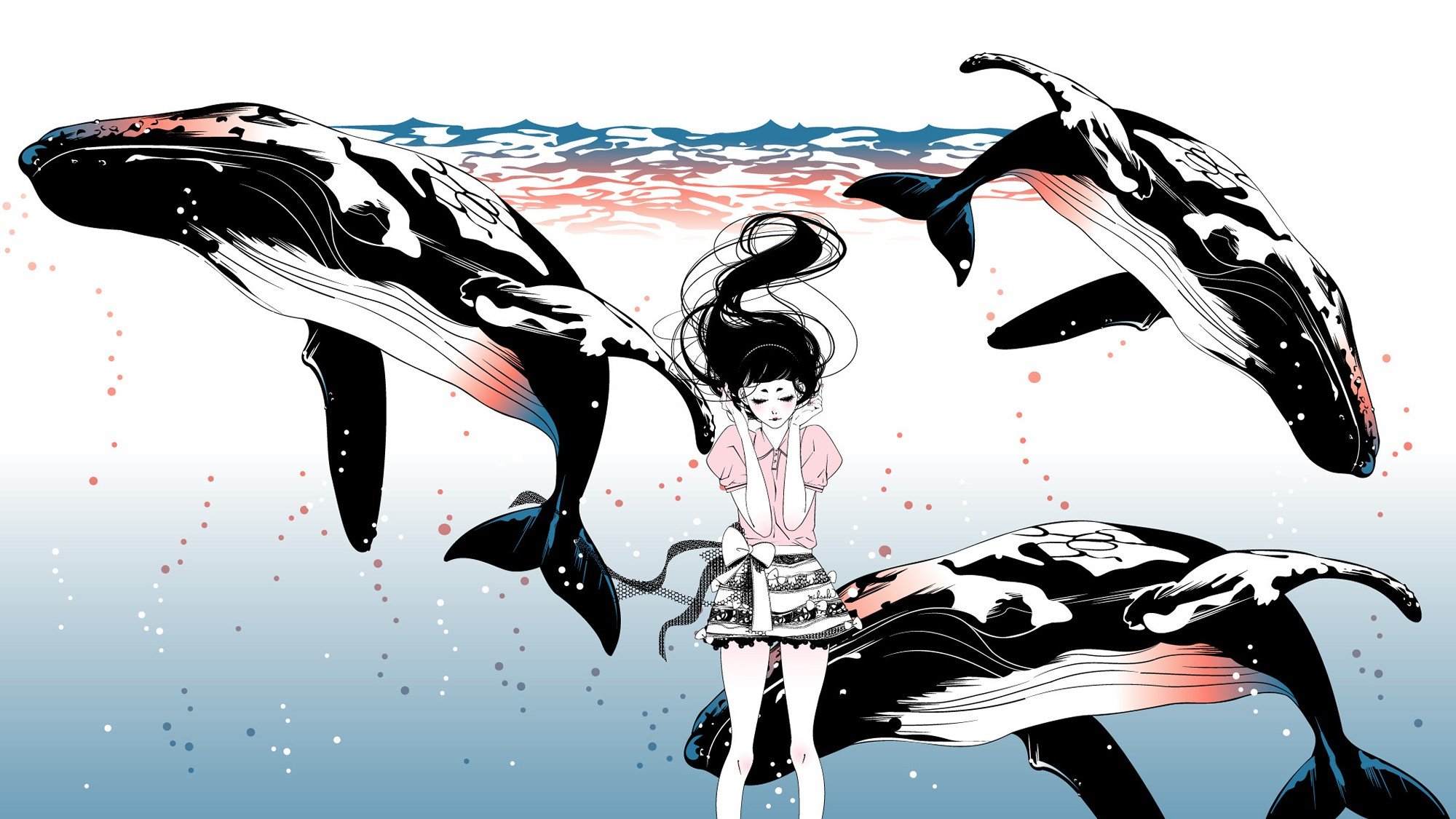 anime, Whale, Original characters Wallpaper